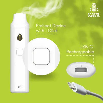 Wild Orchard Kava vape: preheat device with one click and USB-C rechargeable