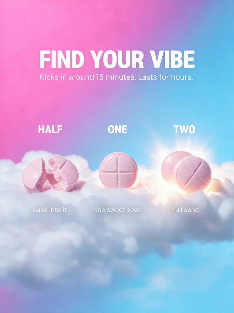 Find your vibe: half a tab to ease into it, one for the sweet spot, two for full send
