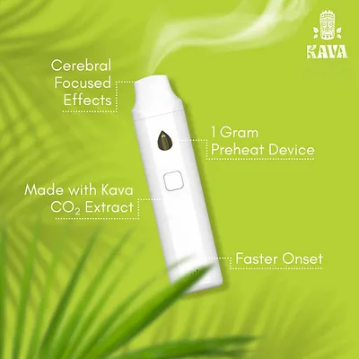 Wild Orchard Kava vape features: cerebral focused effects, 1 gram preheat device, made with kava CO2 extract, faster onset