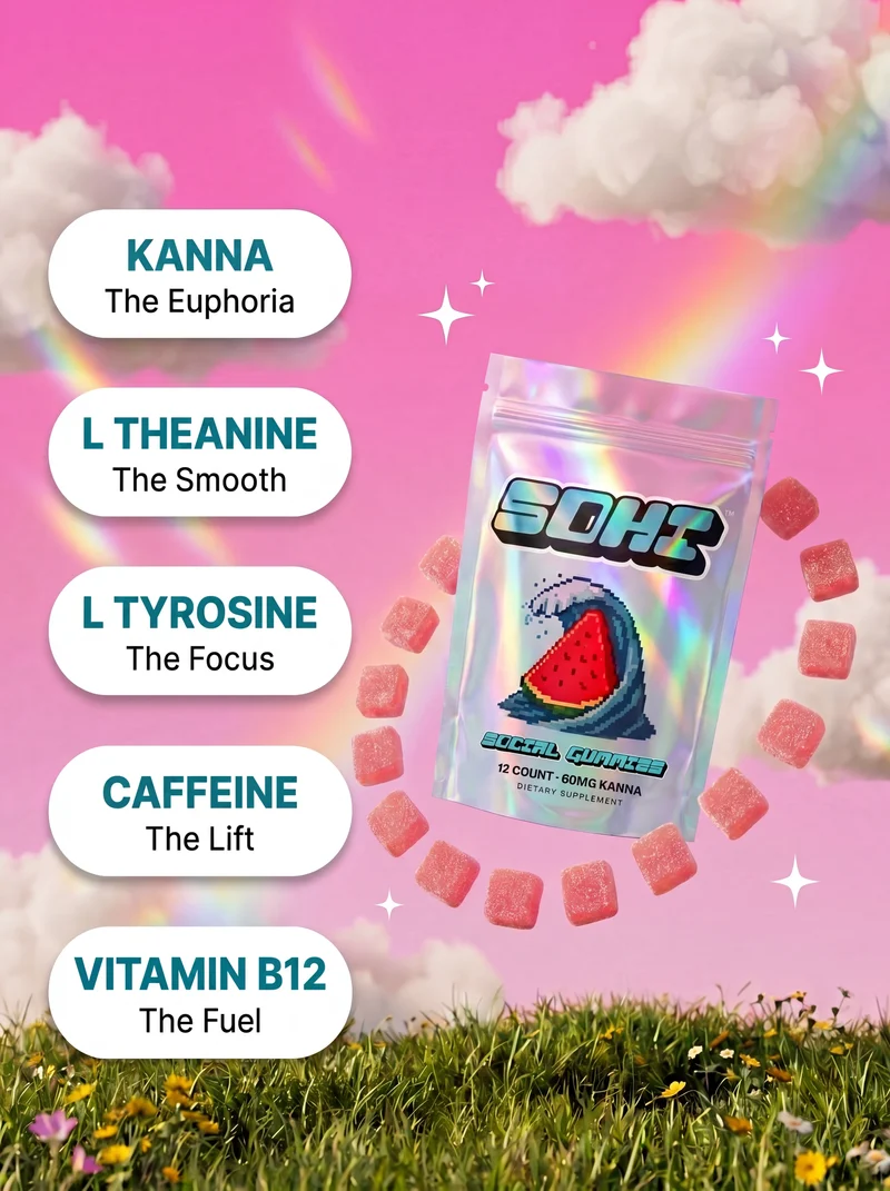 SOHI ingredients: kanna, L theanine, L tyrosine, caffeine and vitamin B12