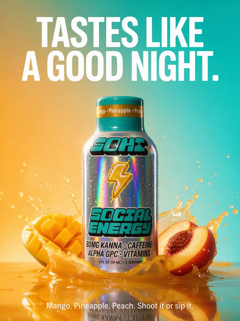 Tastes like a good night: SOHI Social Energy shot with mango and peach splash